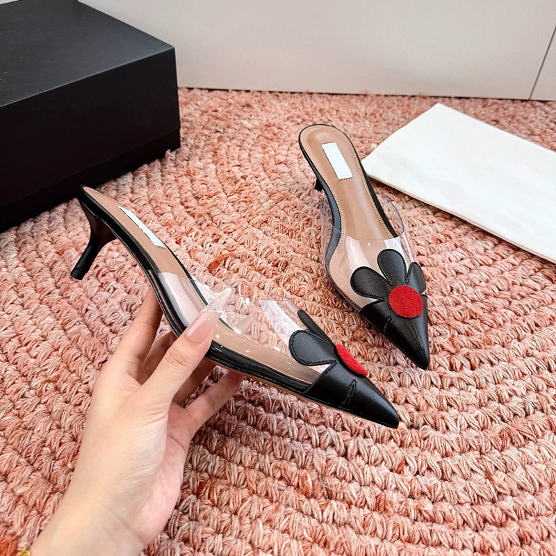 本革フレンチハート型透明スリッパ女性用ファインヒールポインテ - Casual Sandal Leather のレビューと価格