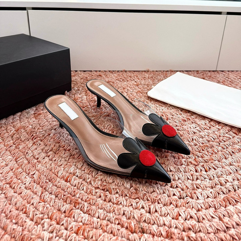 本革フレンチハート型透明スリッパ女性用ファインヒールポインテ - Casual Sandal Leather のレビューと価格